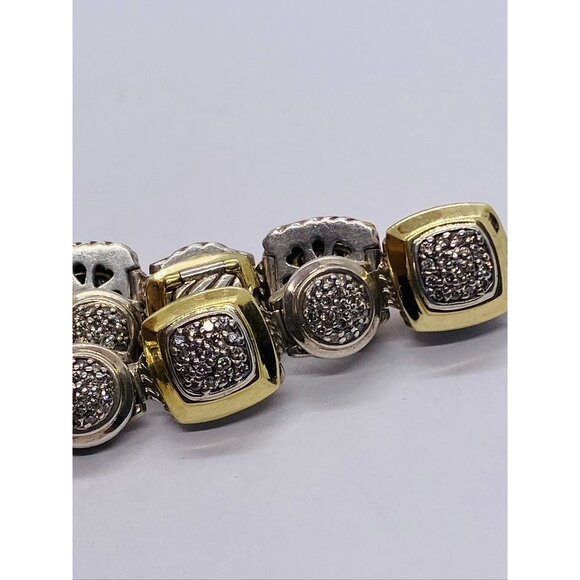 David Yurman Sterling Silver and 18k Yellow Gold Albion Station Diamond Bracelet - Picture 10 of 14
